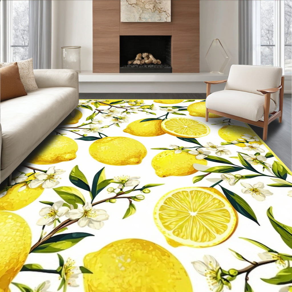 Vibrant Yellow Lemon Blossom Pattern Rug