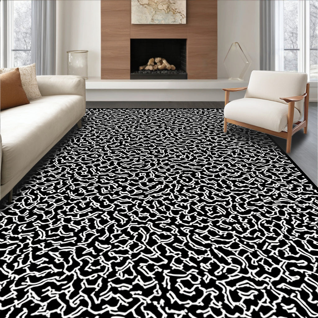 Black Organic Abstract Pattern Rug