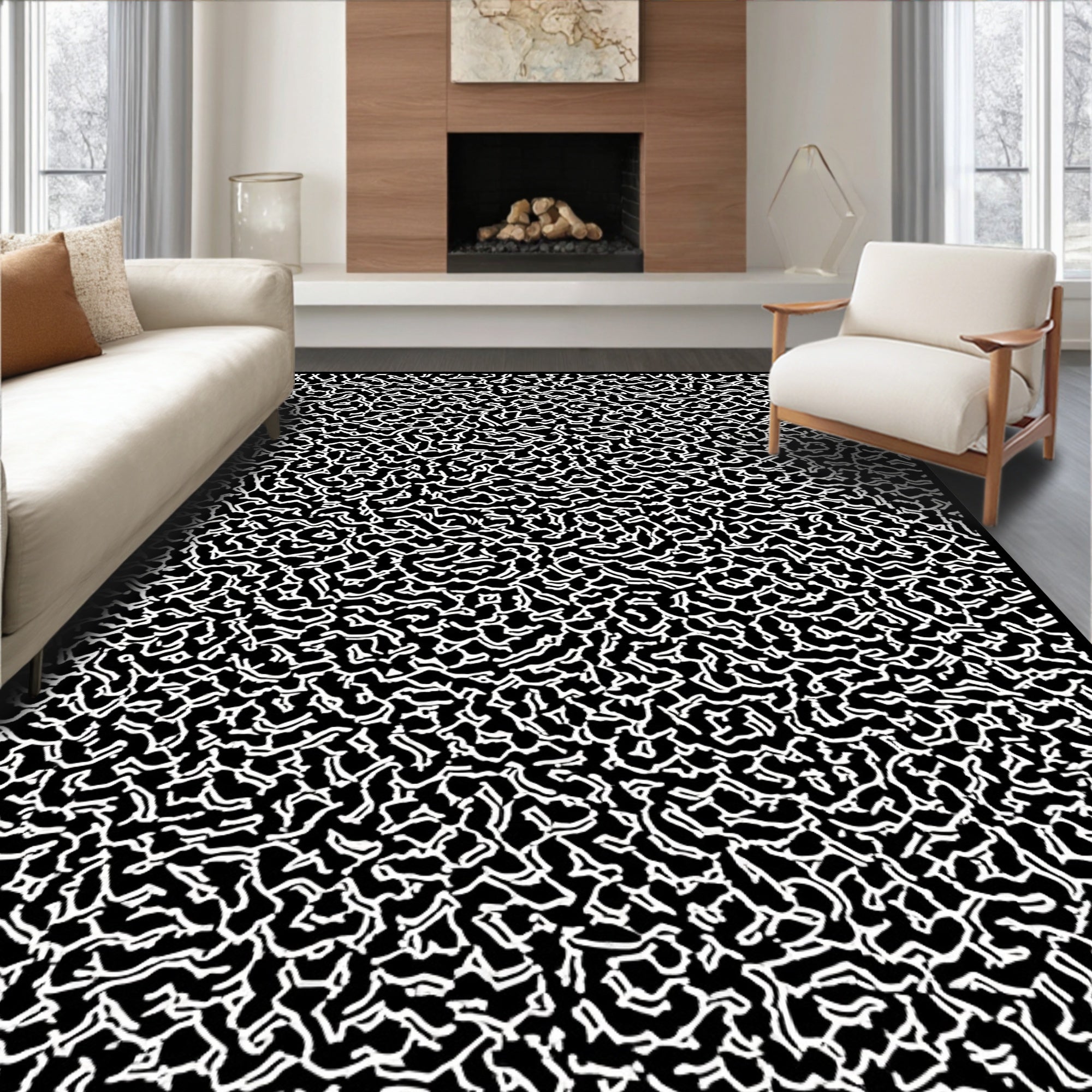 Black Organic Abstract Pattern Rug