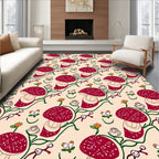Whimsical Red Mushroom Floral Pattern Rug