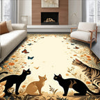 Whimsical Cats Butterflies Floral Scene Rug
