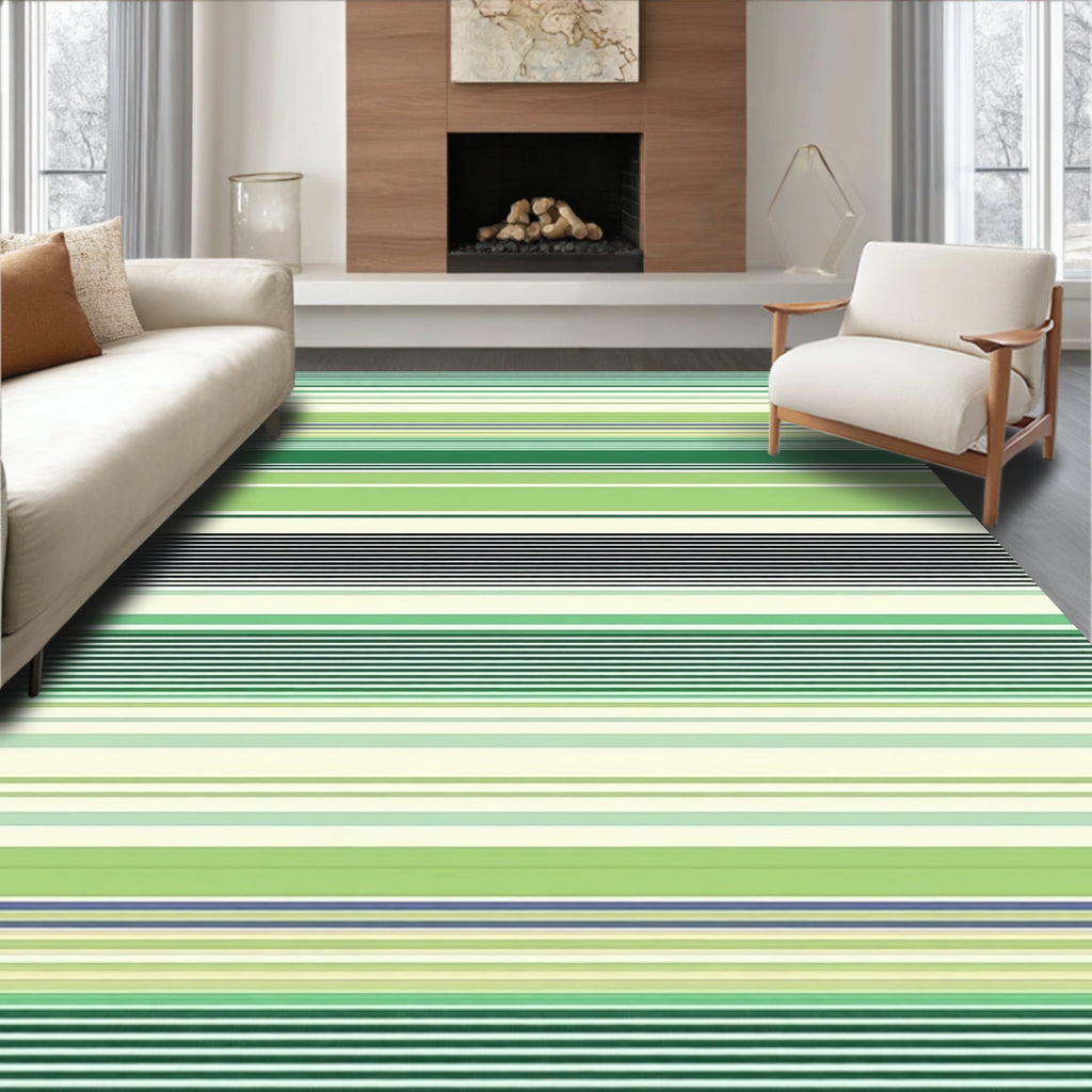 Green Toned Horizontal Stripe Design Rug