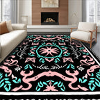 Pink Teal Floral Whimsical Pattern Rug