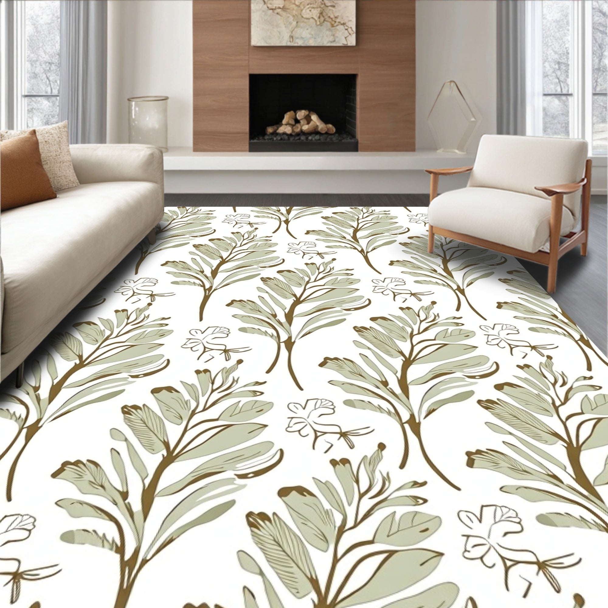 Olive Branch Botanical Pattern Rug