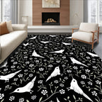 Birds and Blossoms Black Ground Design Rug