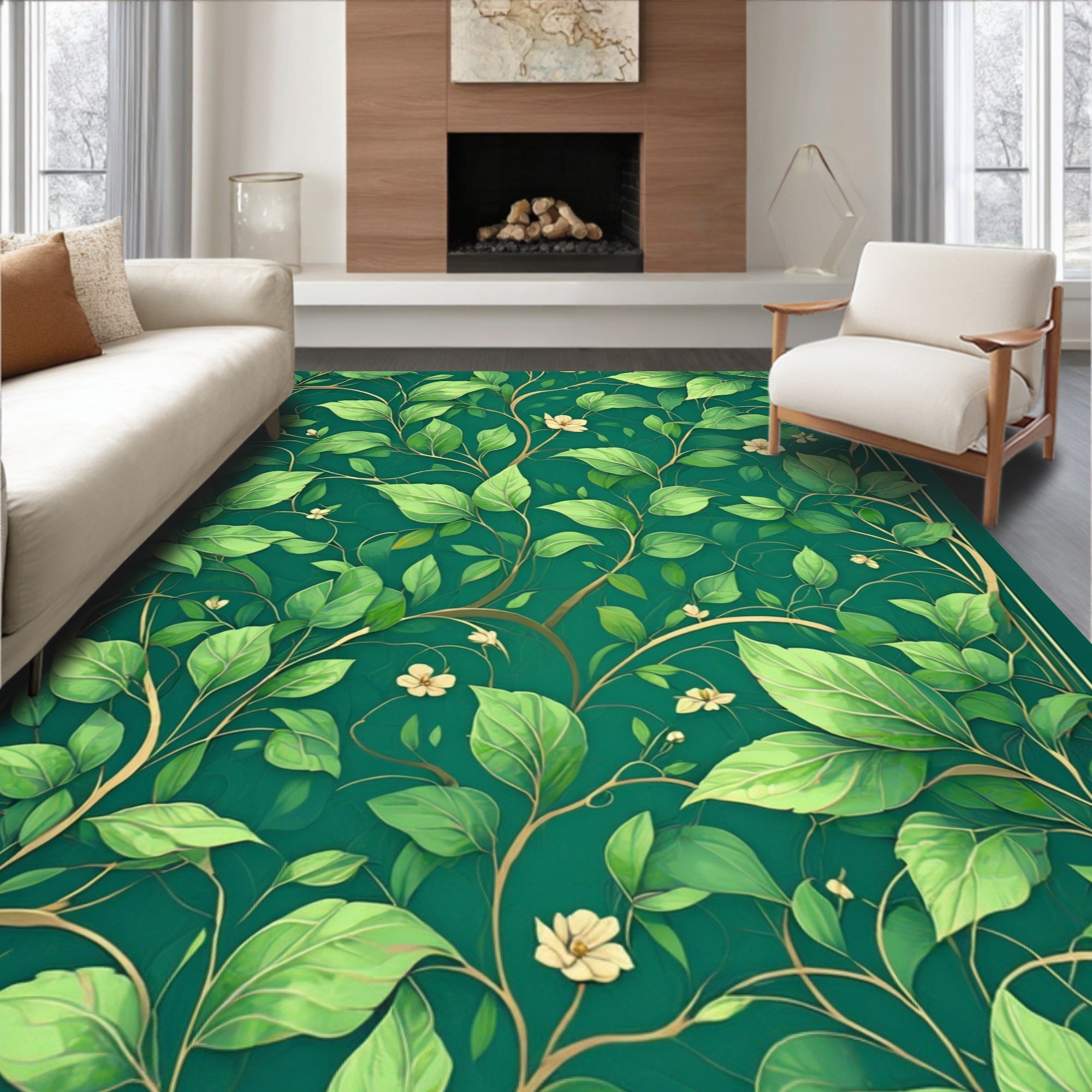 Verdant Vines With Delicate Blossoms Rug