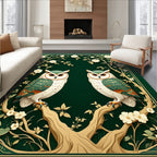 Emerald Whimsical Owl Floral Art Rug
