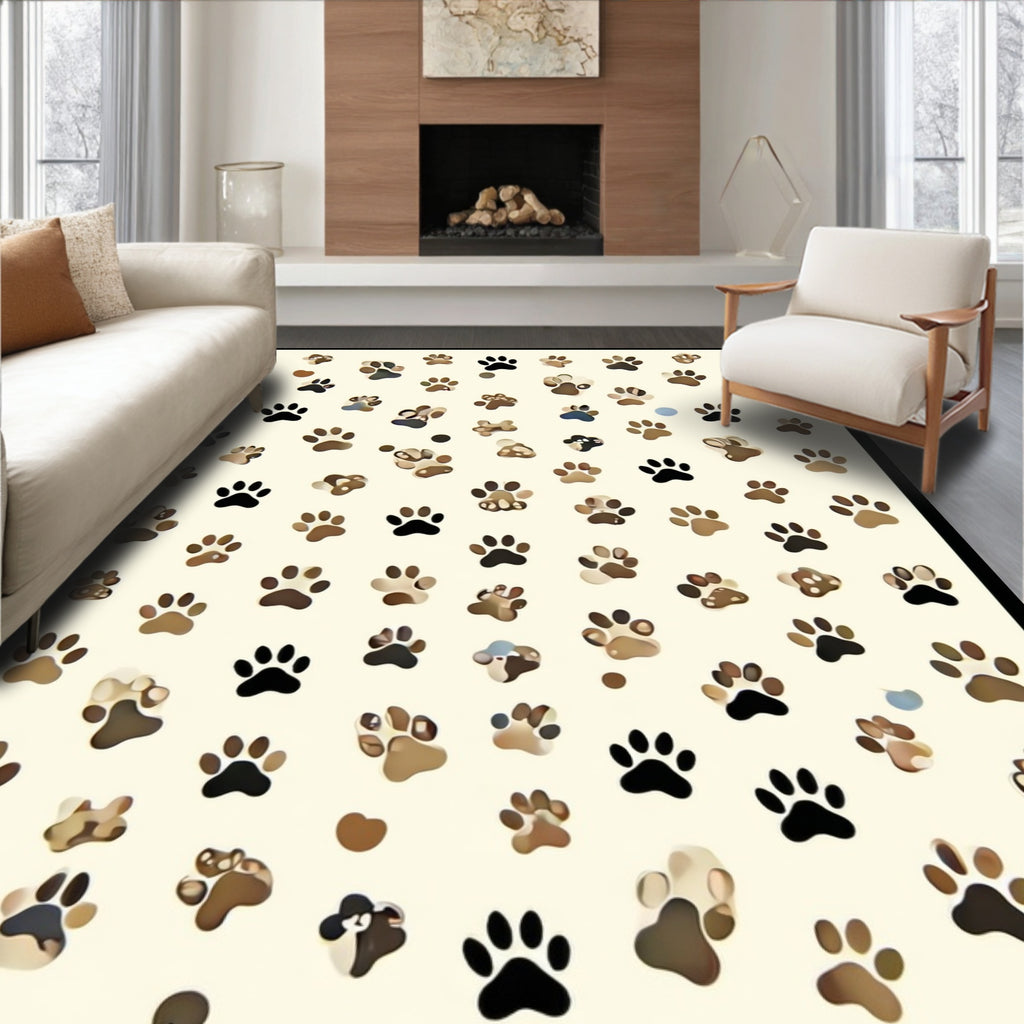 Paw Prints Patterned Neutral Tones Rug