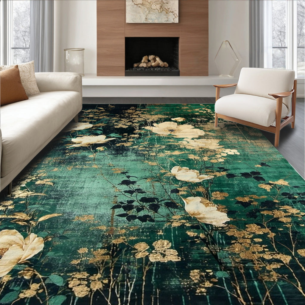 Emerald Garden Floral Gold Design Rug