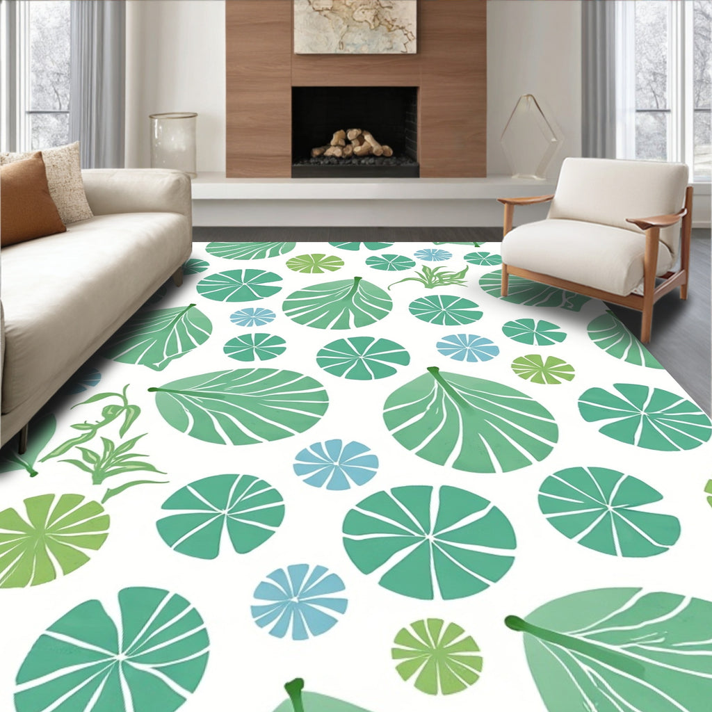 Green Leafy Pond Pattern Rug