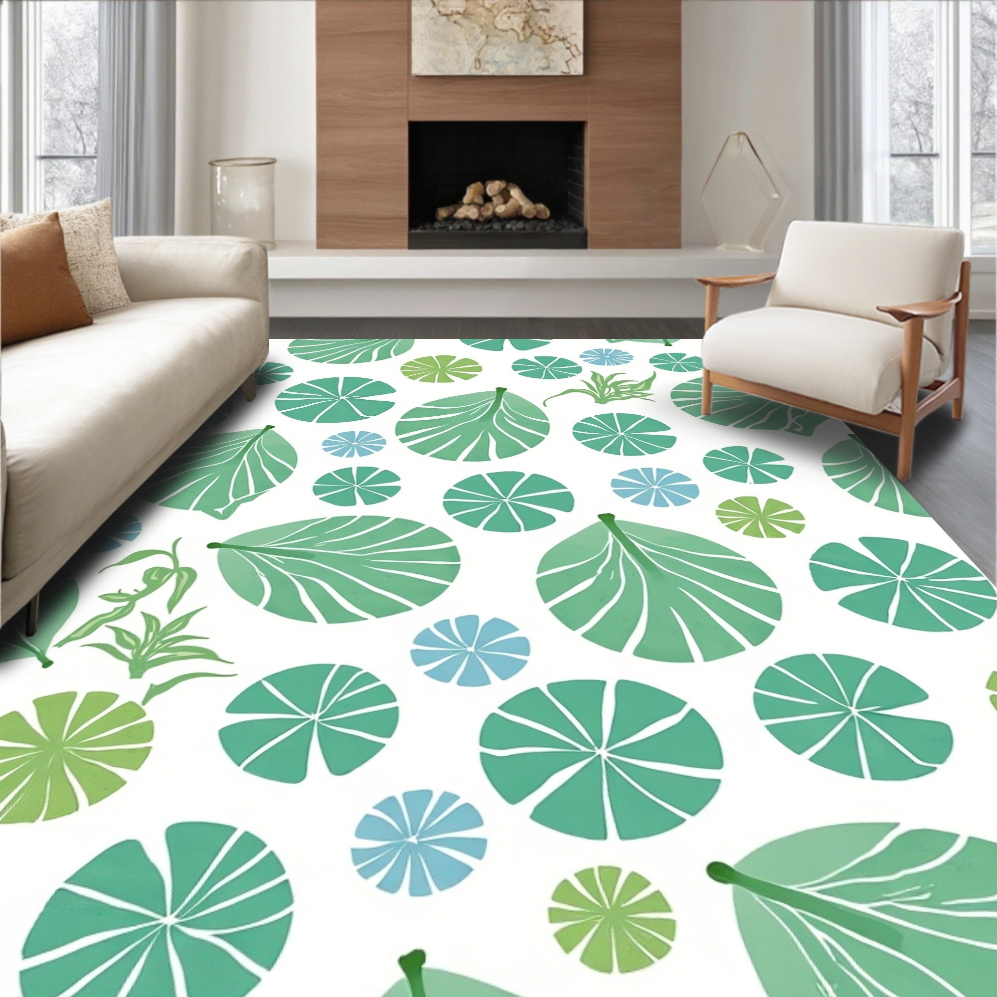 Green Leafy Pond Pattern Rug