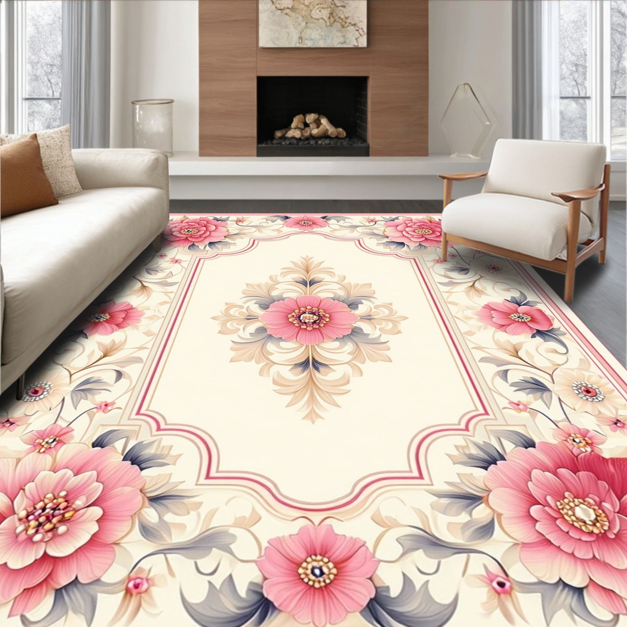 Elegant Floral Scrollwork Pattern Rug