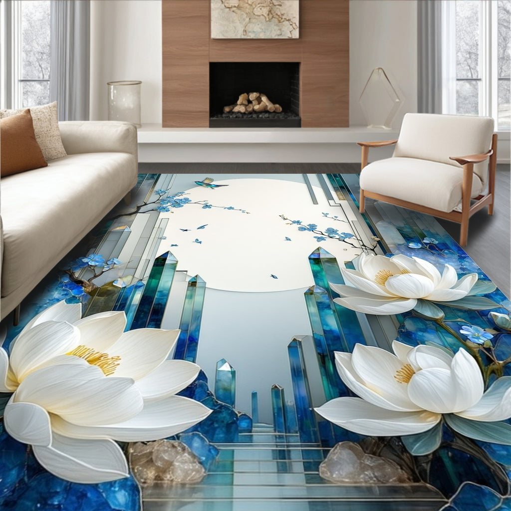 Serene Landscape Floral Crystal Art Rug
