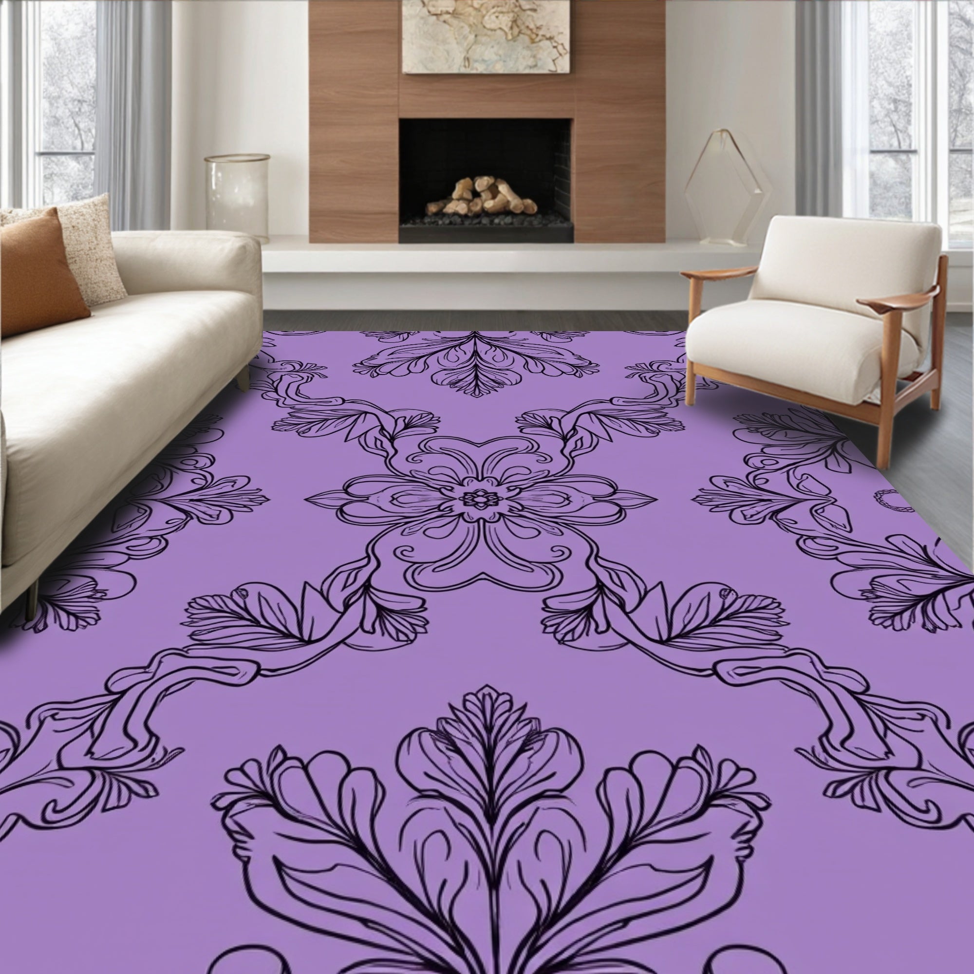 Elegant Floral Swirl Pattern Rug
