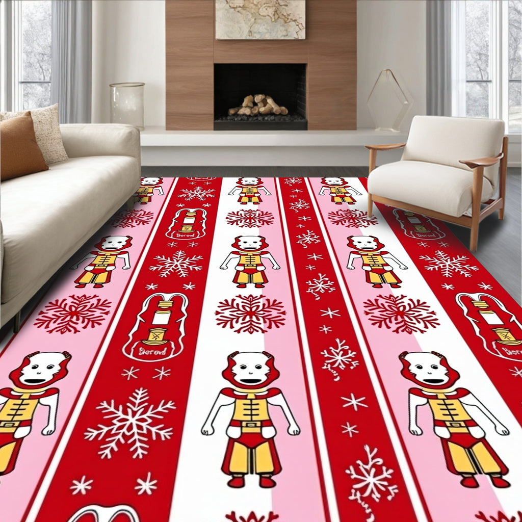 Red White Soldier Snowflake Stripe Rug