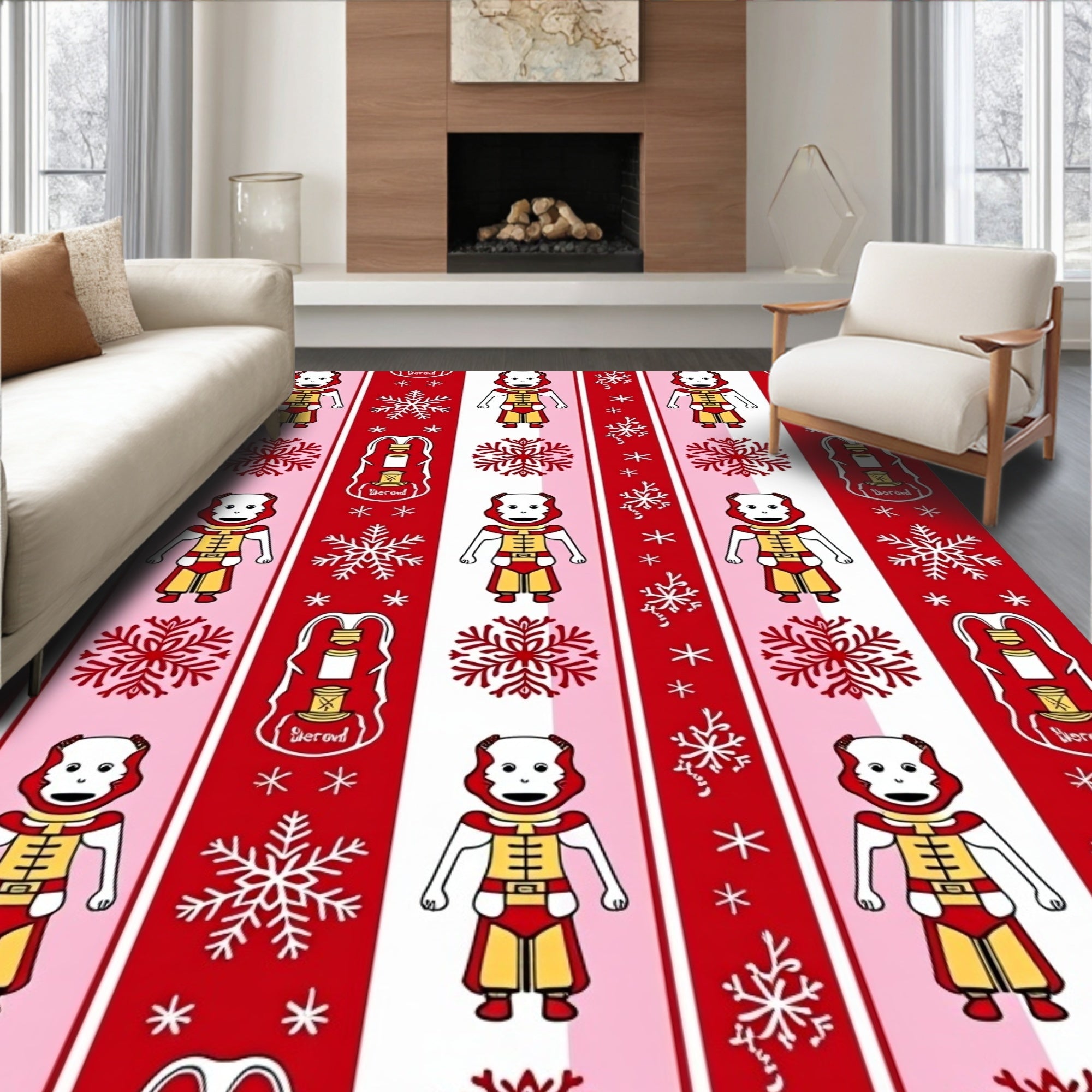 Red White Soldier Snowflake Stripe Rug