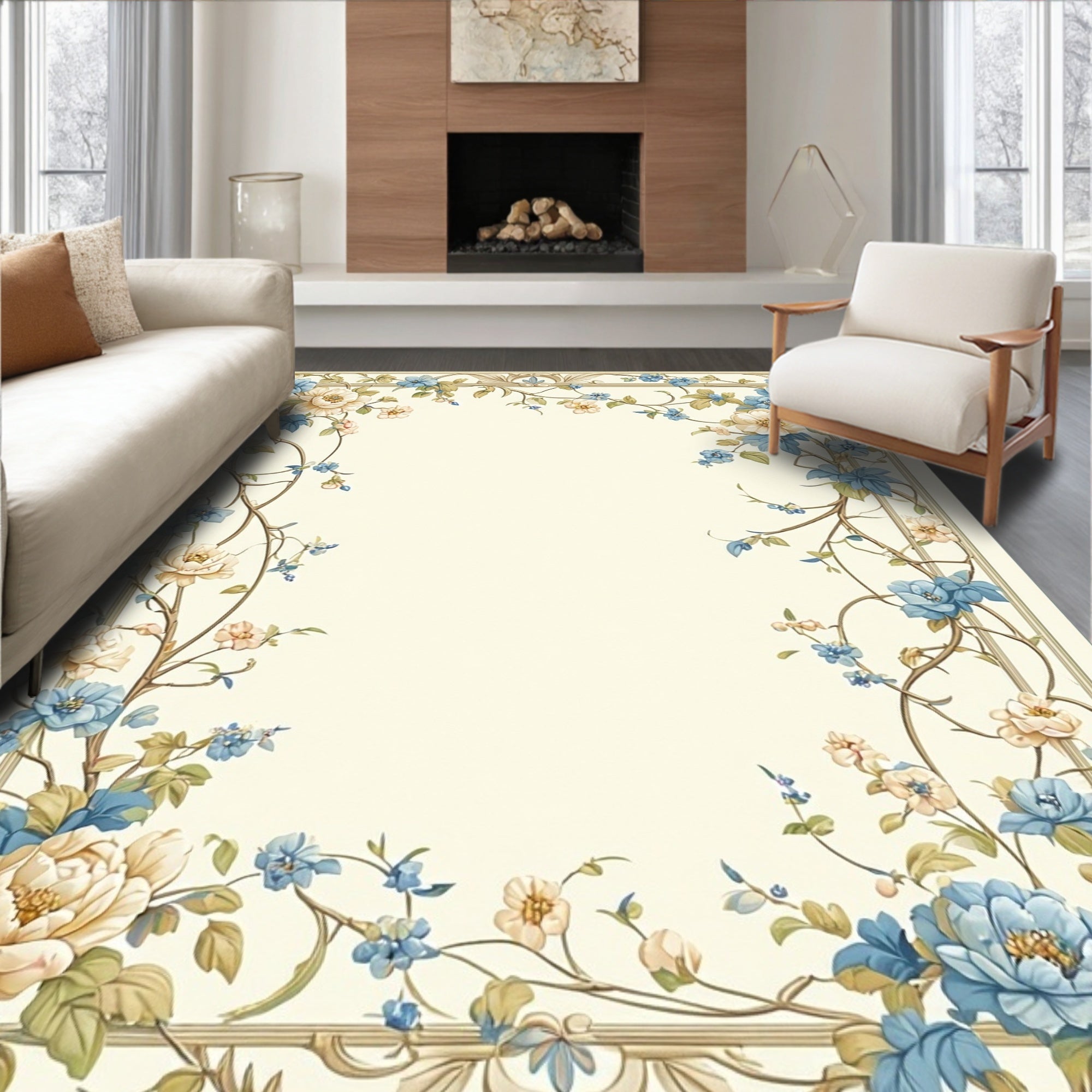 Ornate Floral Vine Pattern Rug