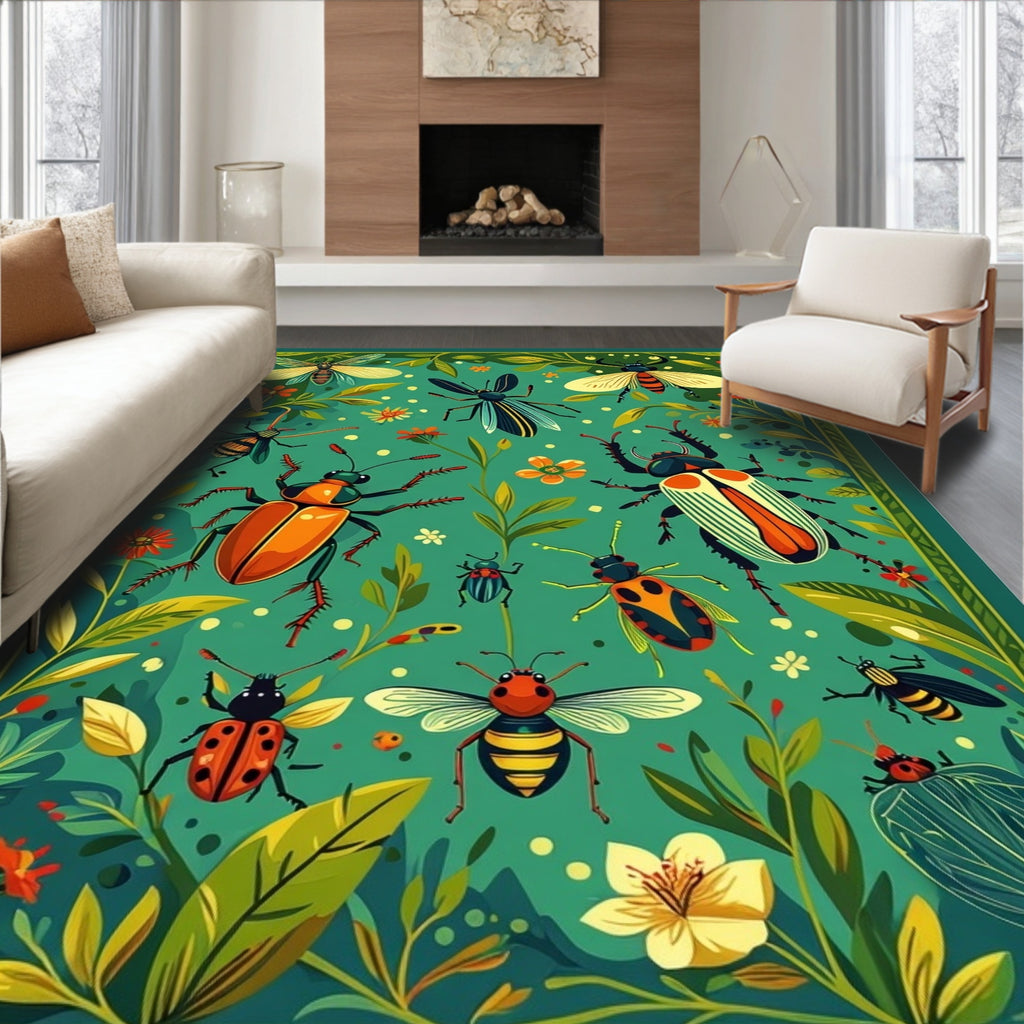 Whimsical Insect Botanical Garden Rug