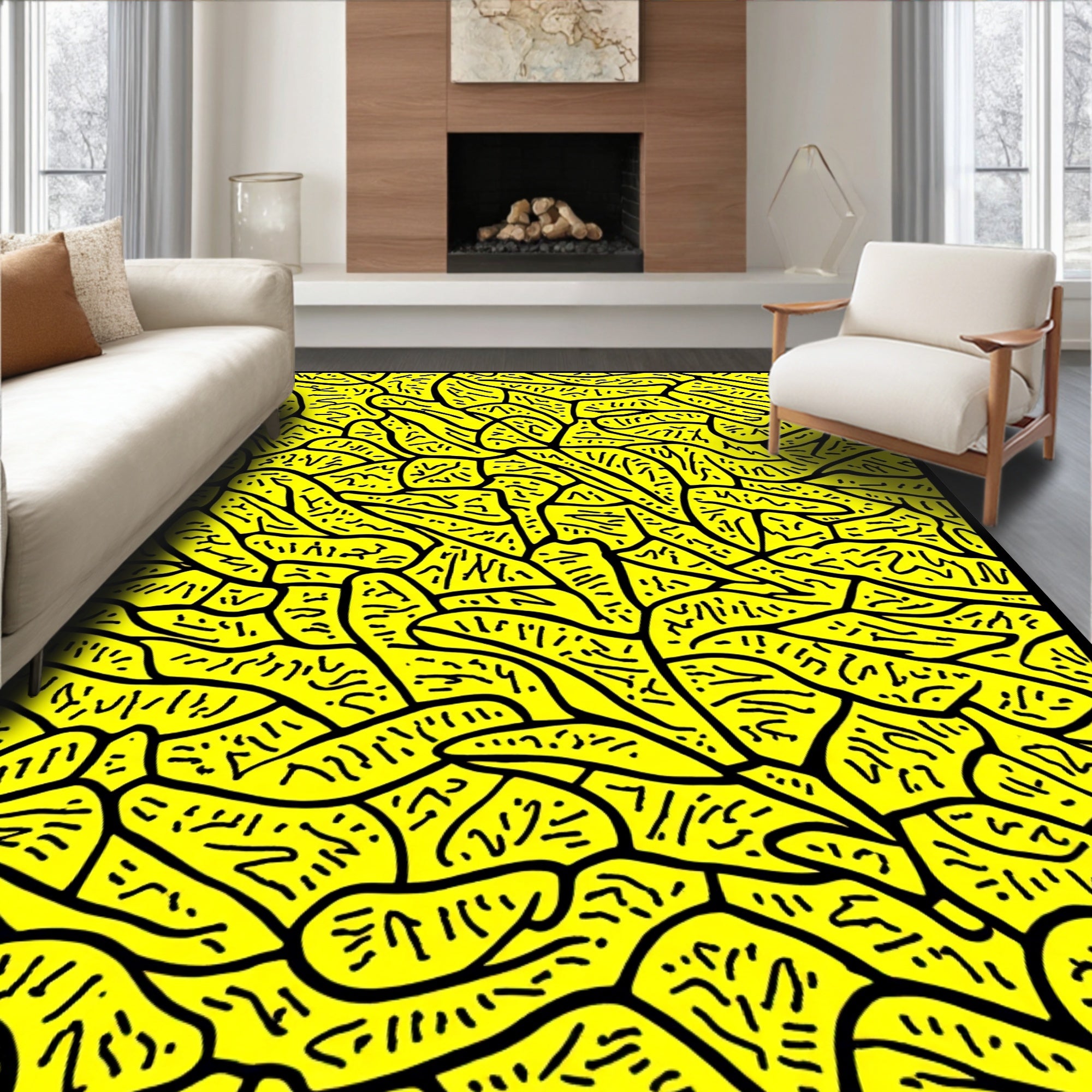 Abstract Yellow Organic Pattern Rug