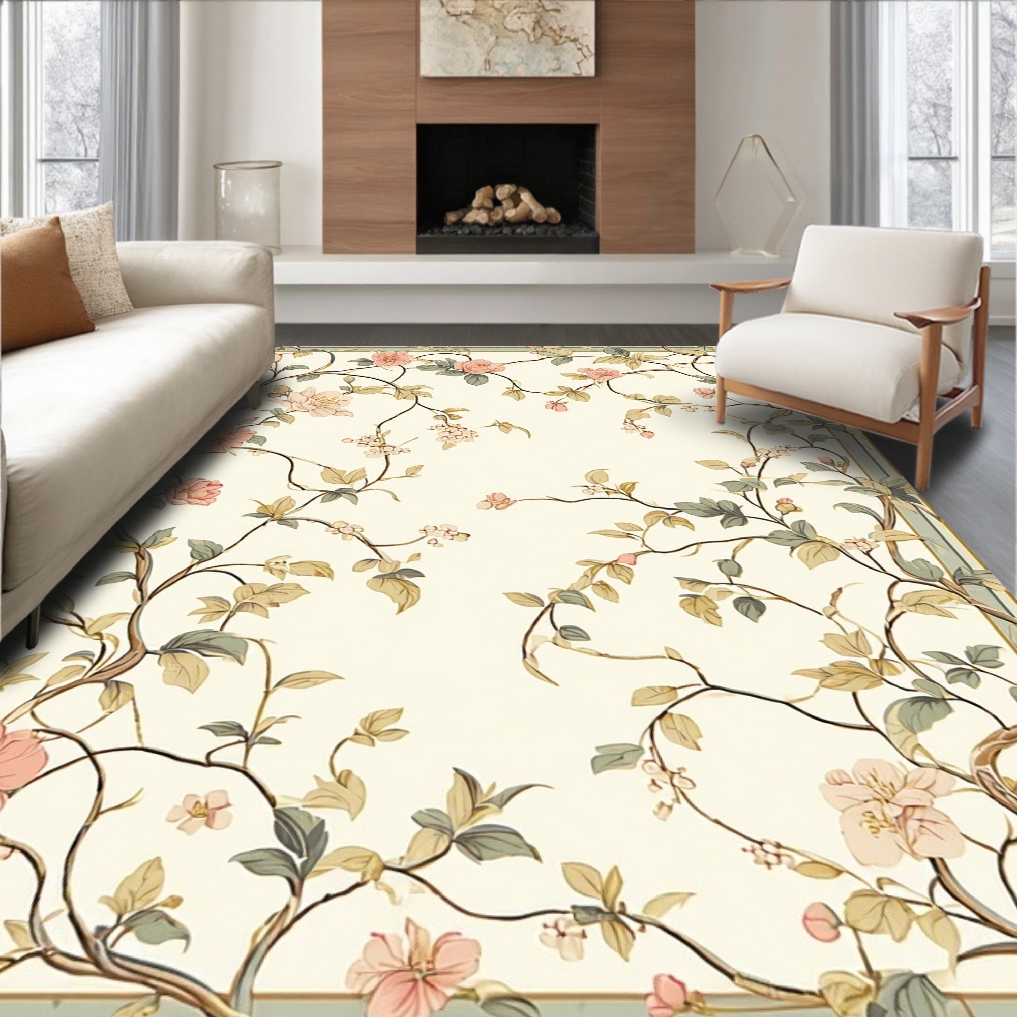 Delicate Floral Vine Pattern Rug
