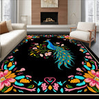 Vibrant Peacock Floral Frame Design Rug