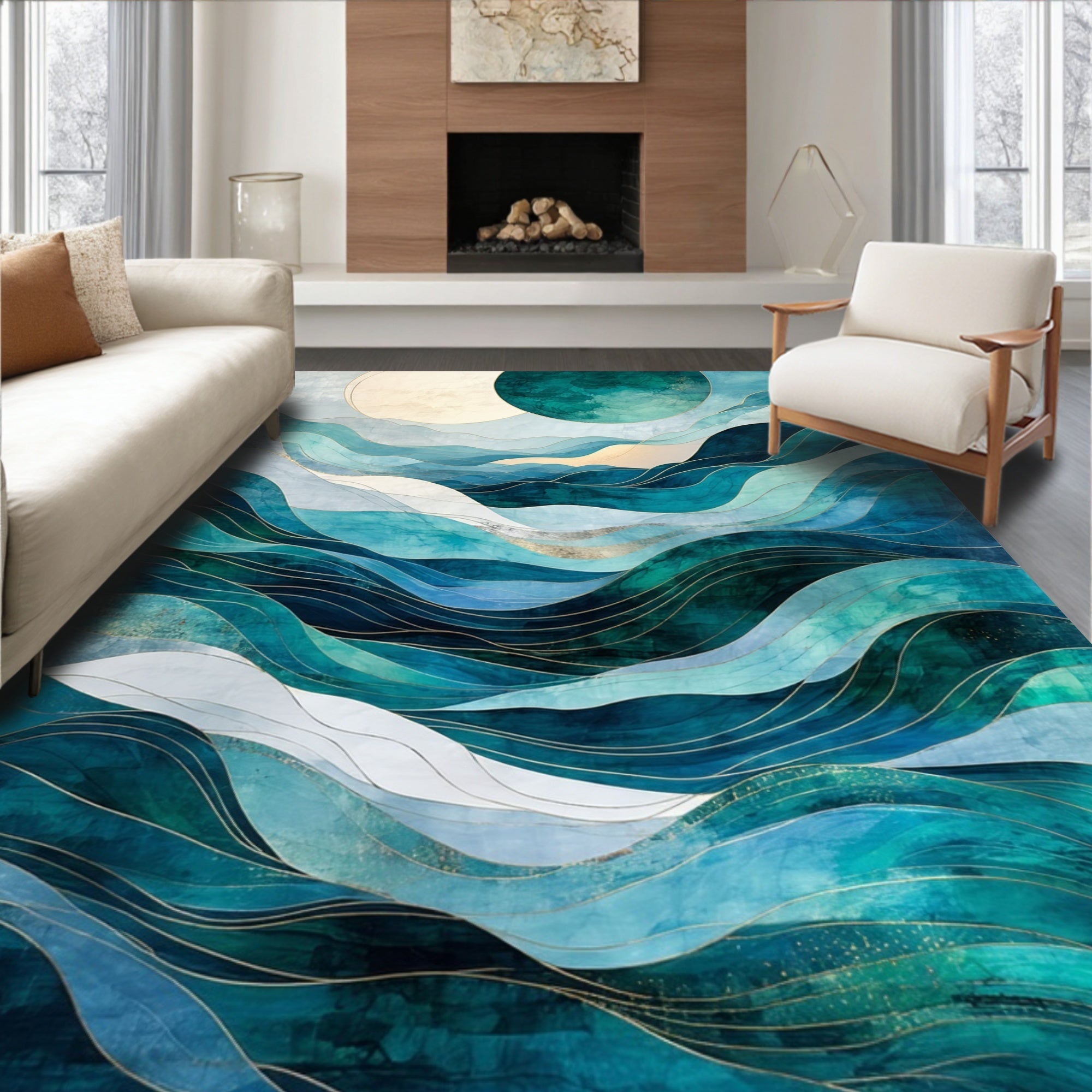 Oceanic Waves Marble Design Rug