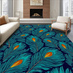 Opulent Teal Feather Pattern Rug