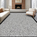 Bold Black 2-Tone Swirl Maze Pattern Rug