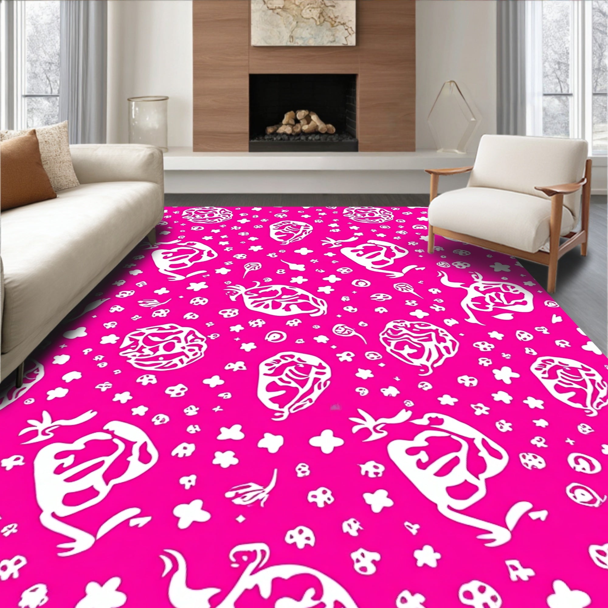 Abstract Figure Pink White Pattern Rug