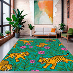 Playful Tiger Floral Pattern Design Rug