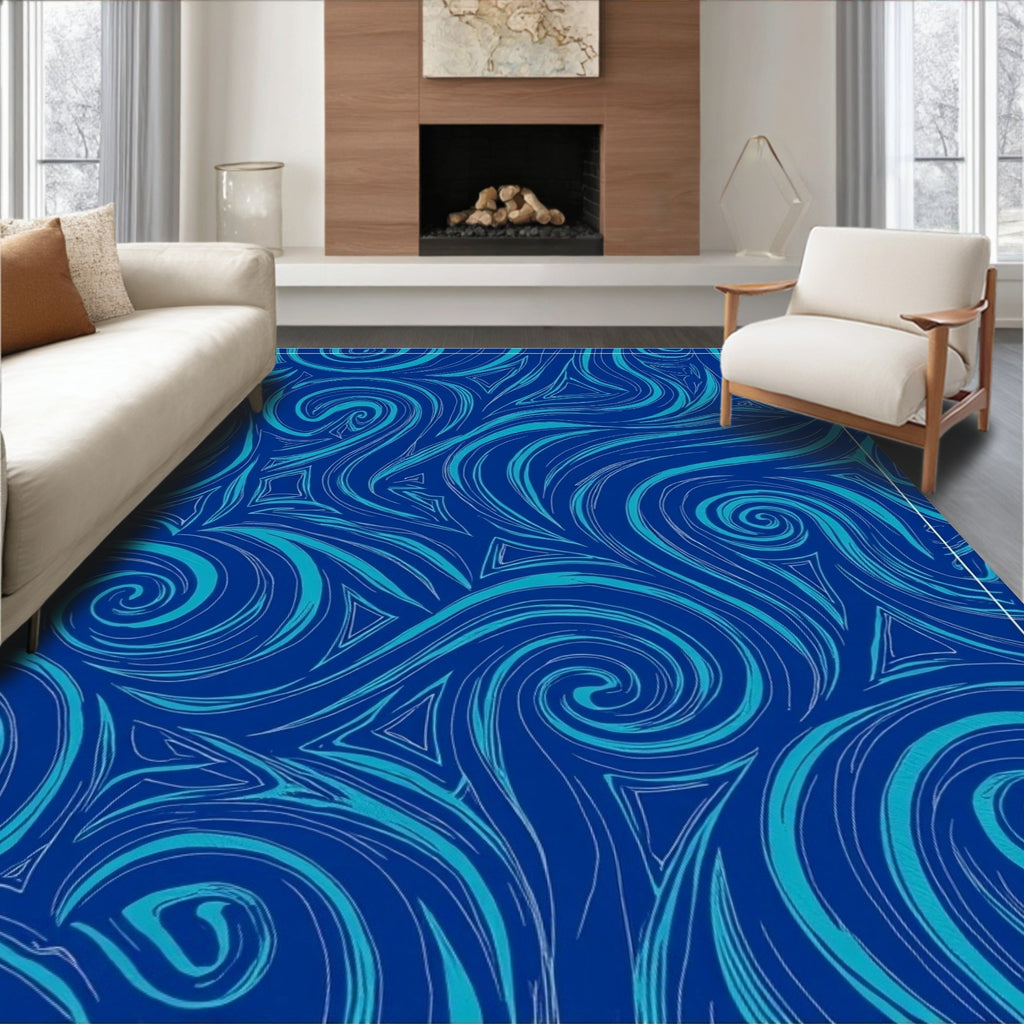 Deep Blue Swirl Abstract Pattern Rug