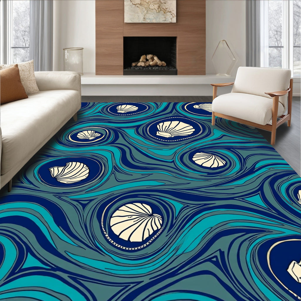 Coastal Seashell Swirls Pattern Rug