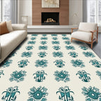 Teal Floral medallion Motif Design Rug