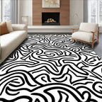 Abstract Black White Swirl Pattern Rug