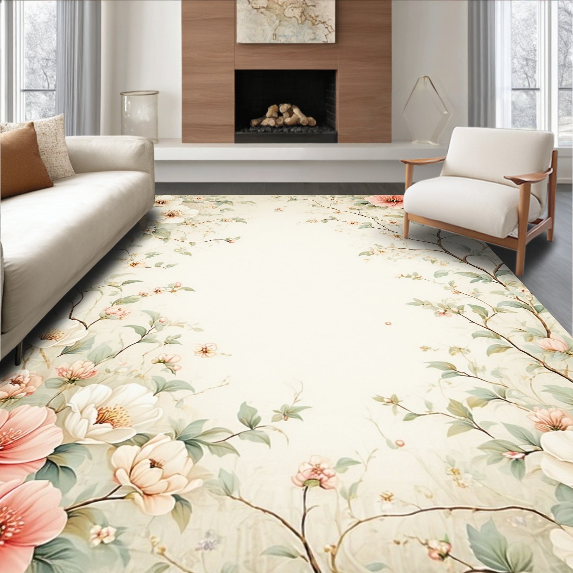 Soft Floral Branches And Bloom Rug