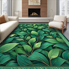 Emerald Green Leafy Vine Botanical Pattern Rug