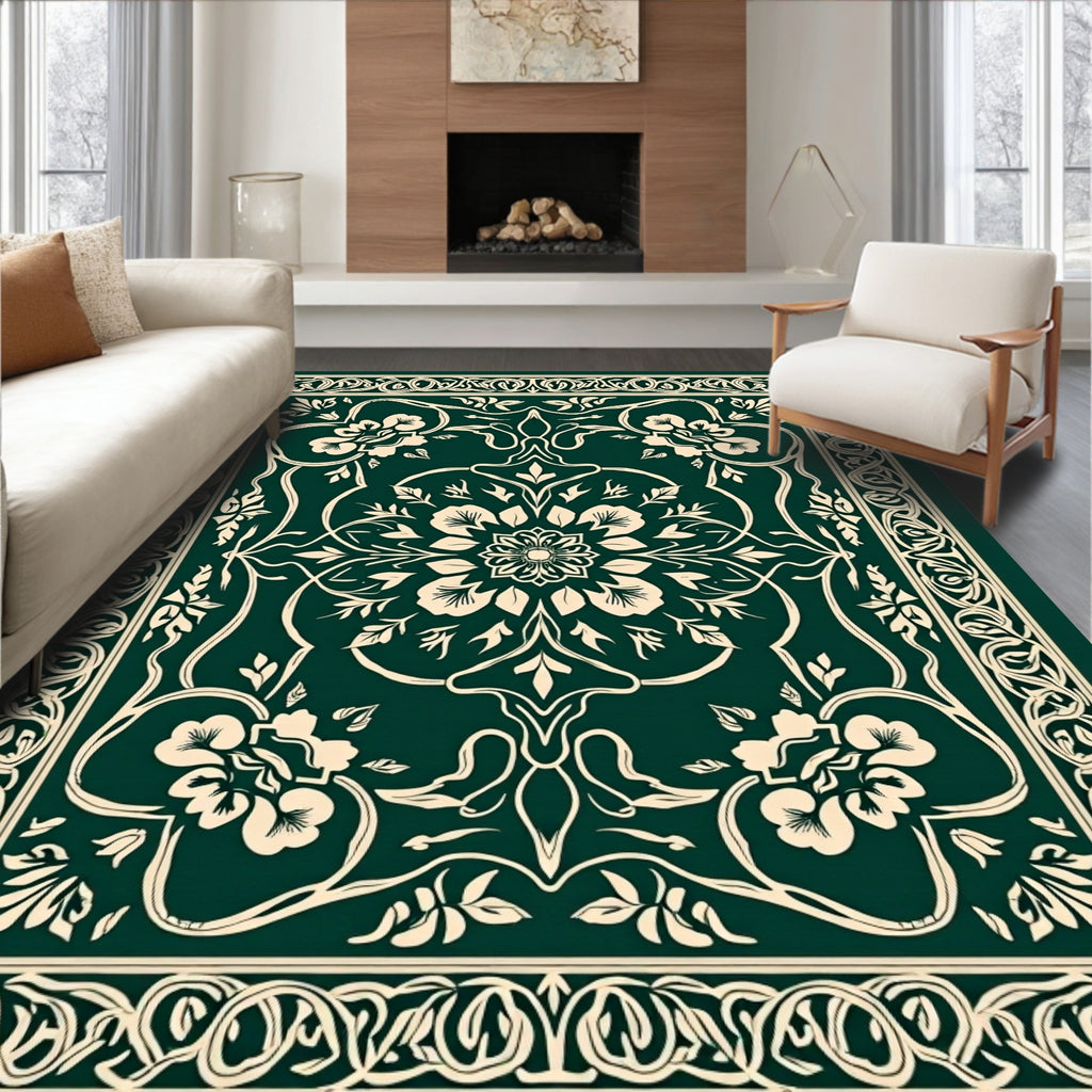 Elegant Floral Scroll Border Patterned Rug
