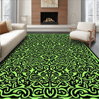 Bold Black Green Swirl Pattern Rug