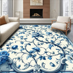 Chinoiserie Blue Floral Vine Pattern Rug