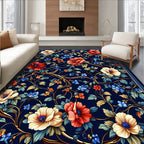 Exotic Floral Vines Deep Blue Rug