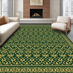 Rich Green Gold Ornate Patterned Rug