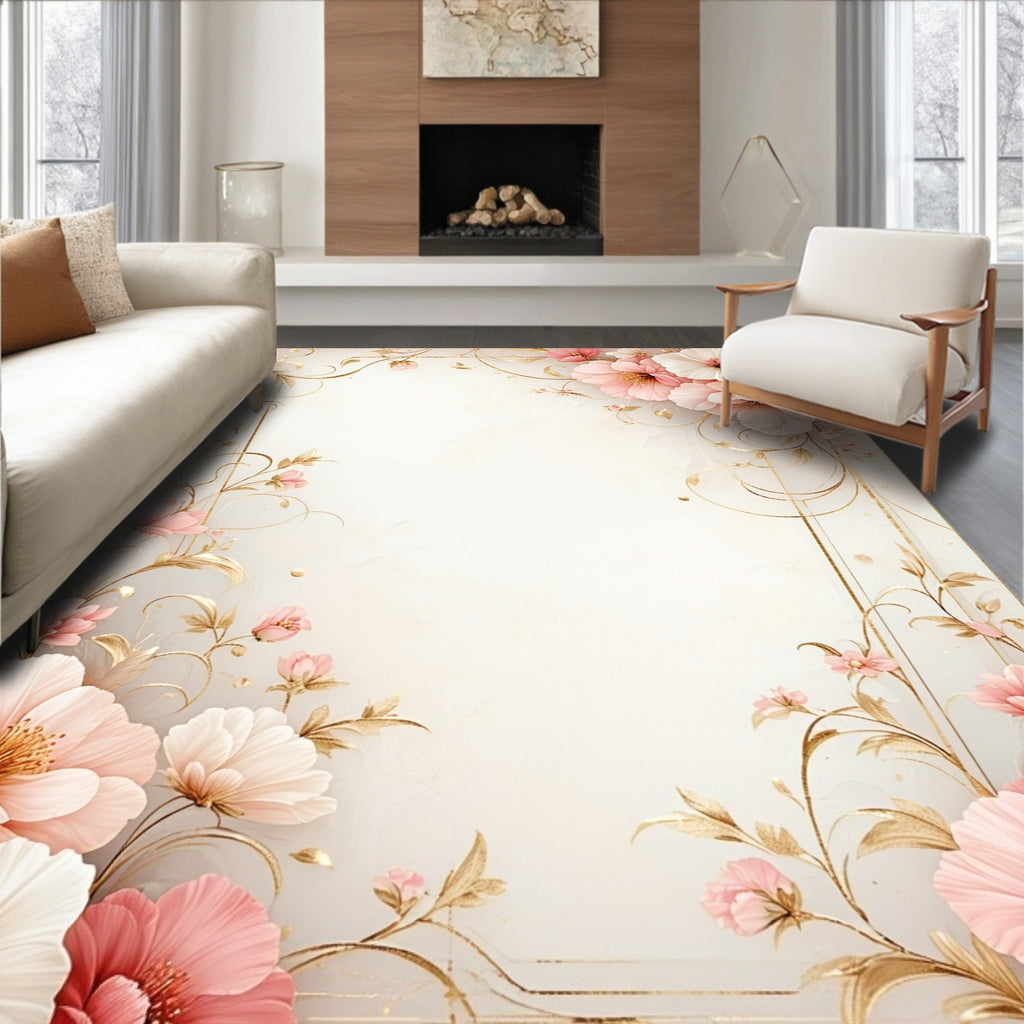 Elegant Floral Swirl Gold Accent Rug