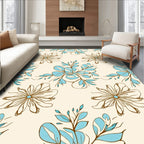 Delicate Floral Outline Blue Leaf Pattern Rug