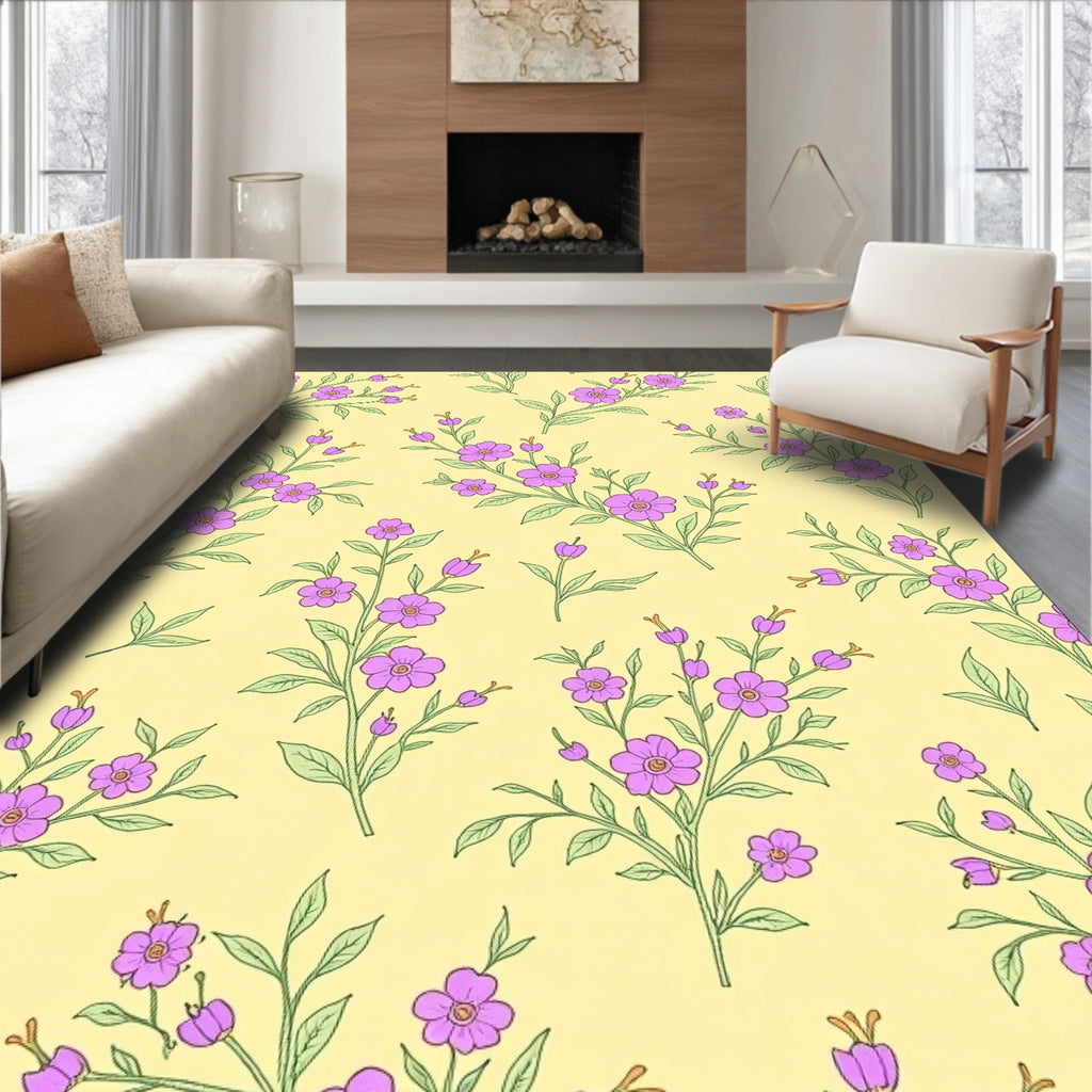 Purple Floral Blossom Pattern Rug