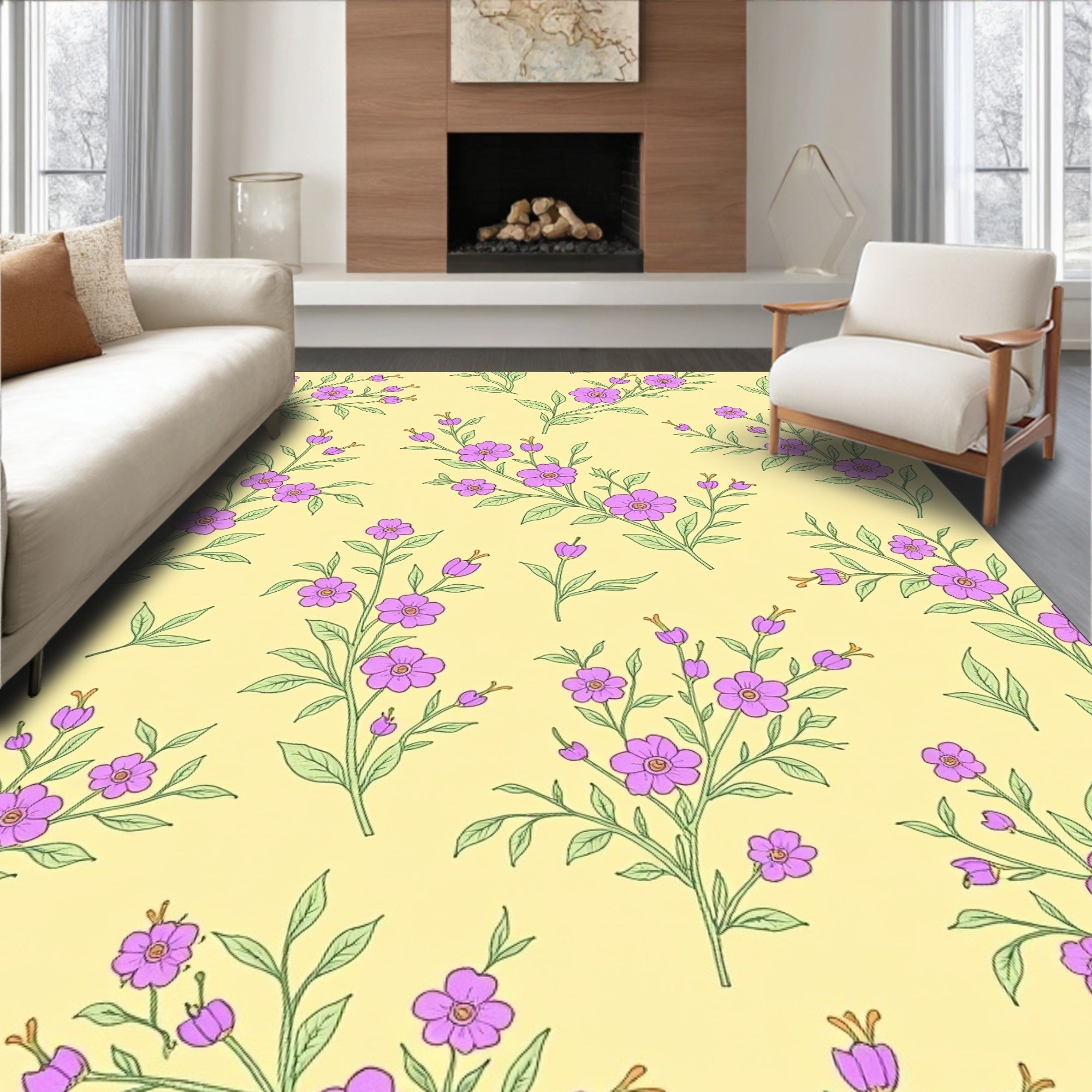 Purple Floral Blossom Pattern Rug