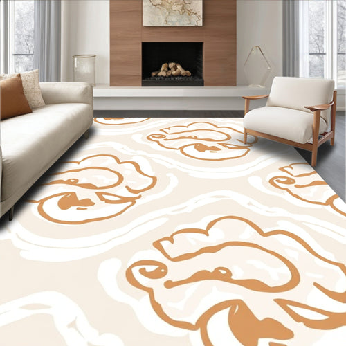 Abstract Floral Lines On Cream Rug