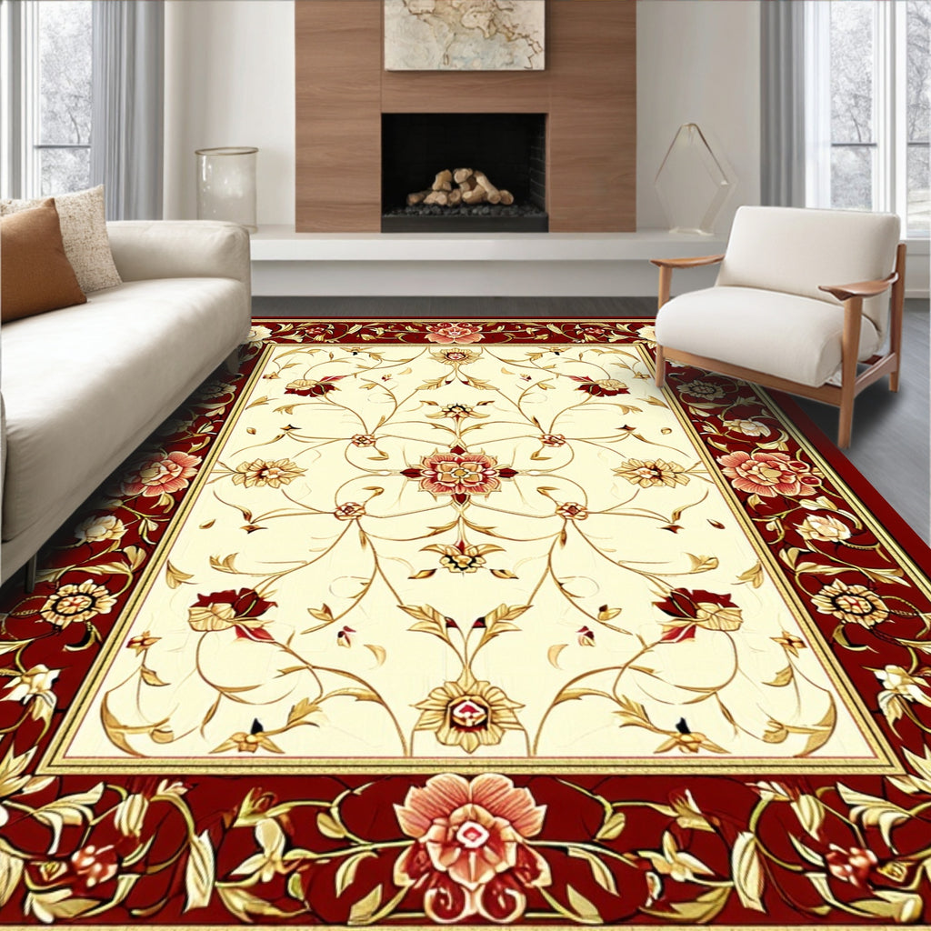 Elaborate Floral Vine Ivory Rug