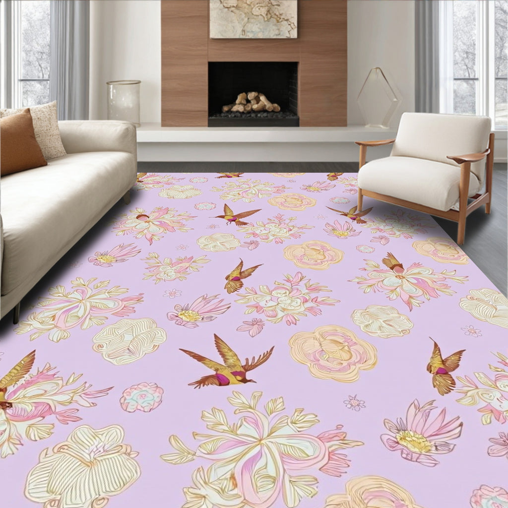 Whimsical Birds Flowers Pattern Rug