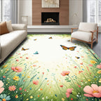 Whimsical Floral Butterfly Garden Rug