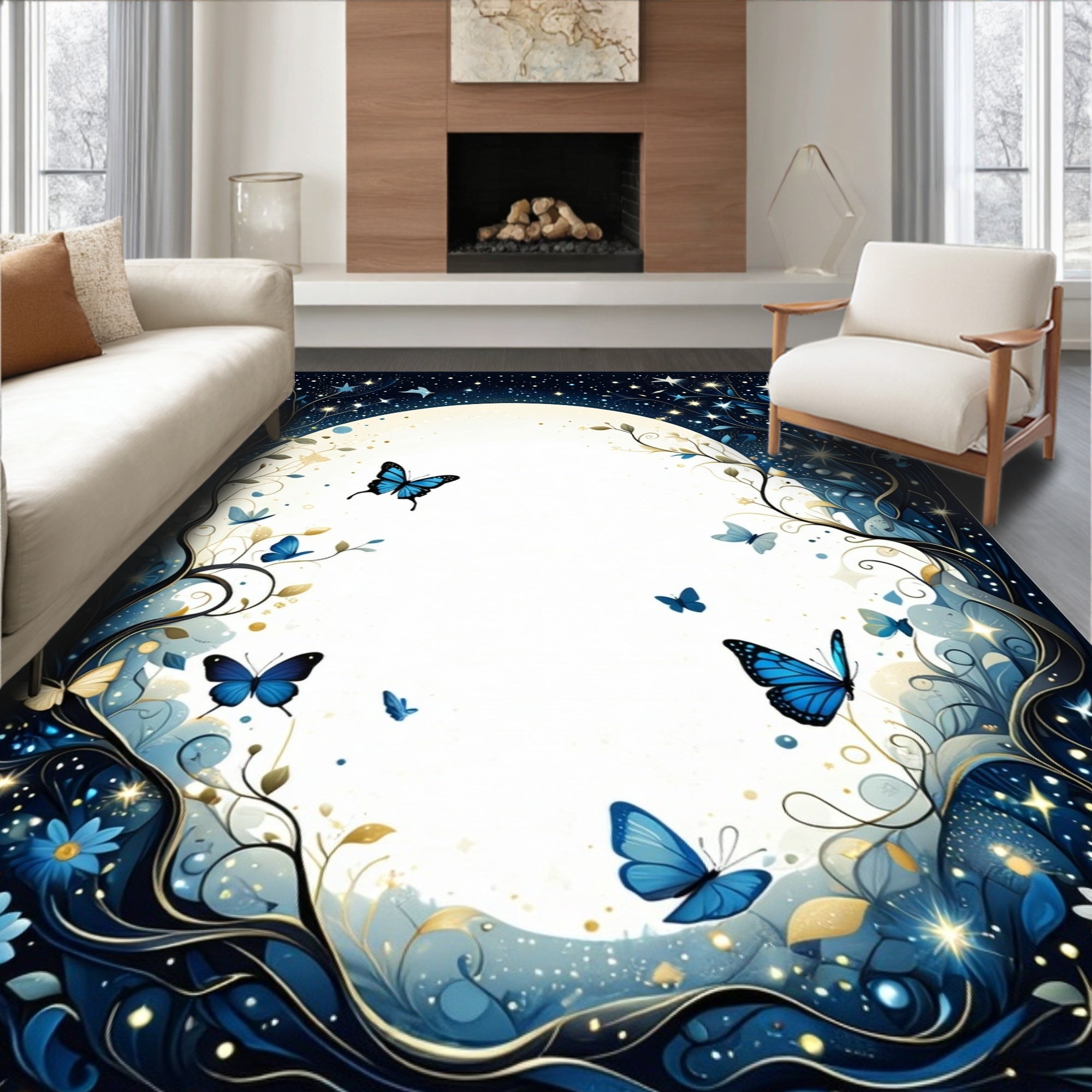 Midnight Garden Butterfly Stars Rug